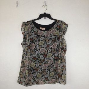 Philosophy Blouse Women 2X Multicolor Floral Cap Sleeve Round Neck Pullover